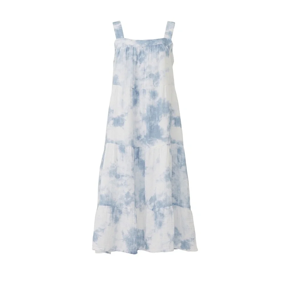RAILS | Blue Coastal Vacation Amaya Midi Tier Dress in Cascade Tie Dye | Size XS
